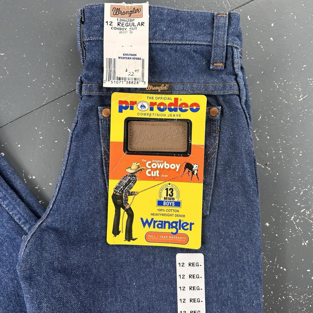 VTG Wrangler Jeans Boys 12 Reg Dark Blue 13MWZ Cowboy Cut USA Made 26x30 NWT - Picture 2 of 9